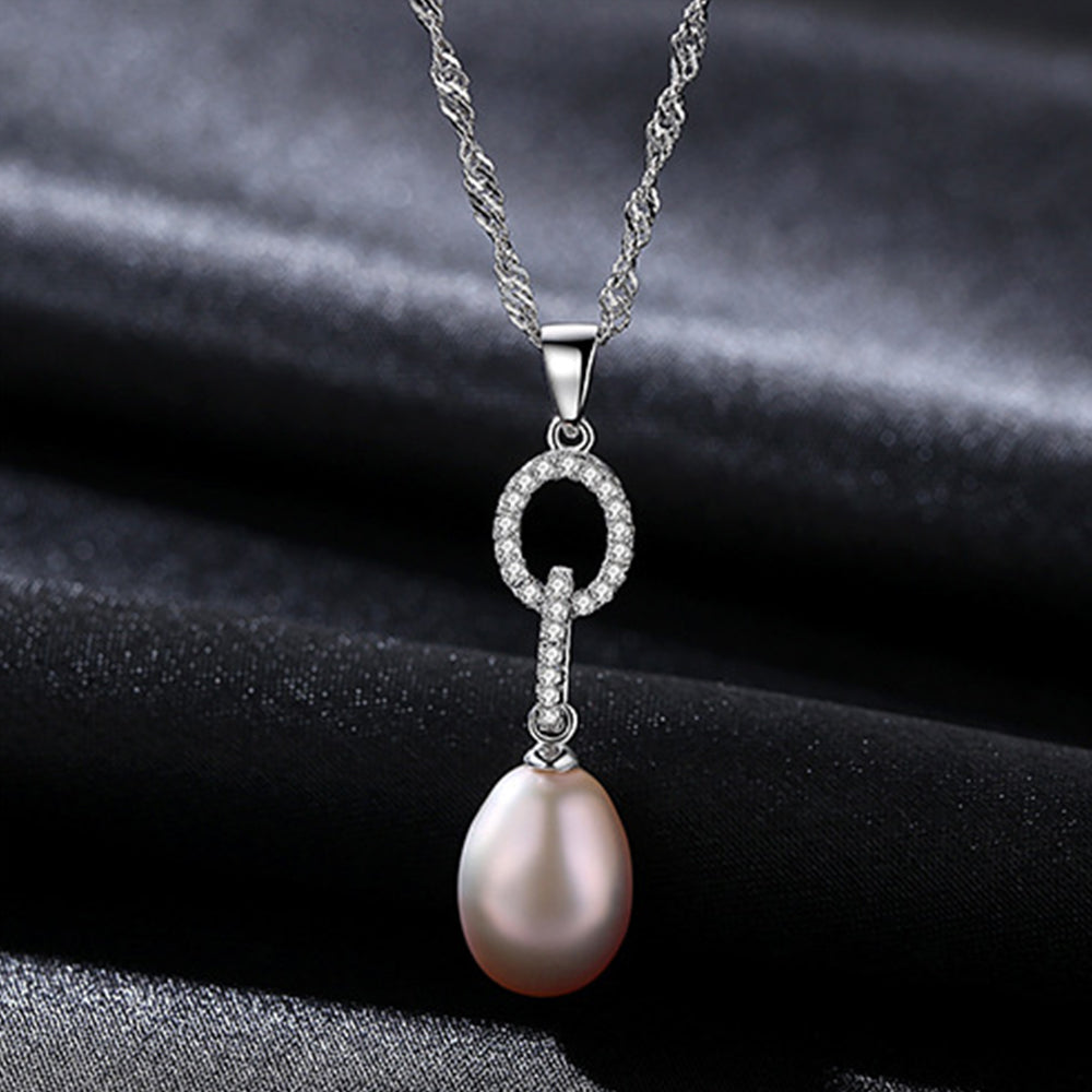 925 Sterling Silver Natural Pearl Drop Necklace Fashion Jewelry Gift for Women Girls