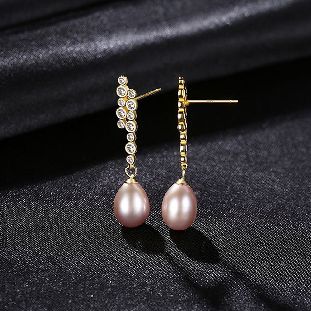 925 Sterling Silver Natural Pearl Drop Earrings Fashion Jewelry Gift for Women Girls