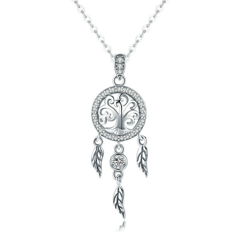 925 Sterling Silver Tree of Life Dreamcatcher Fashion Necklace