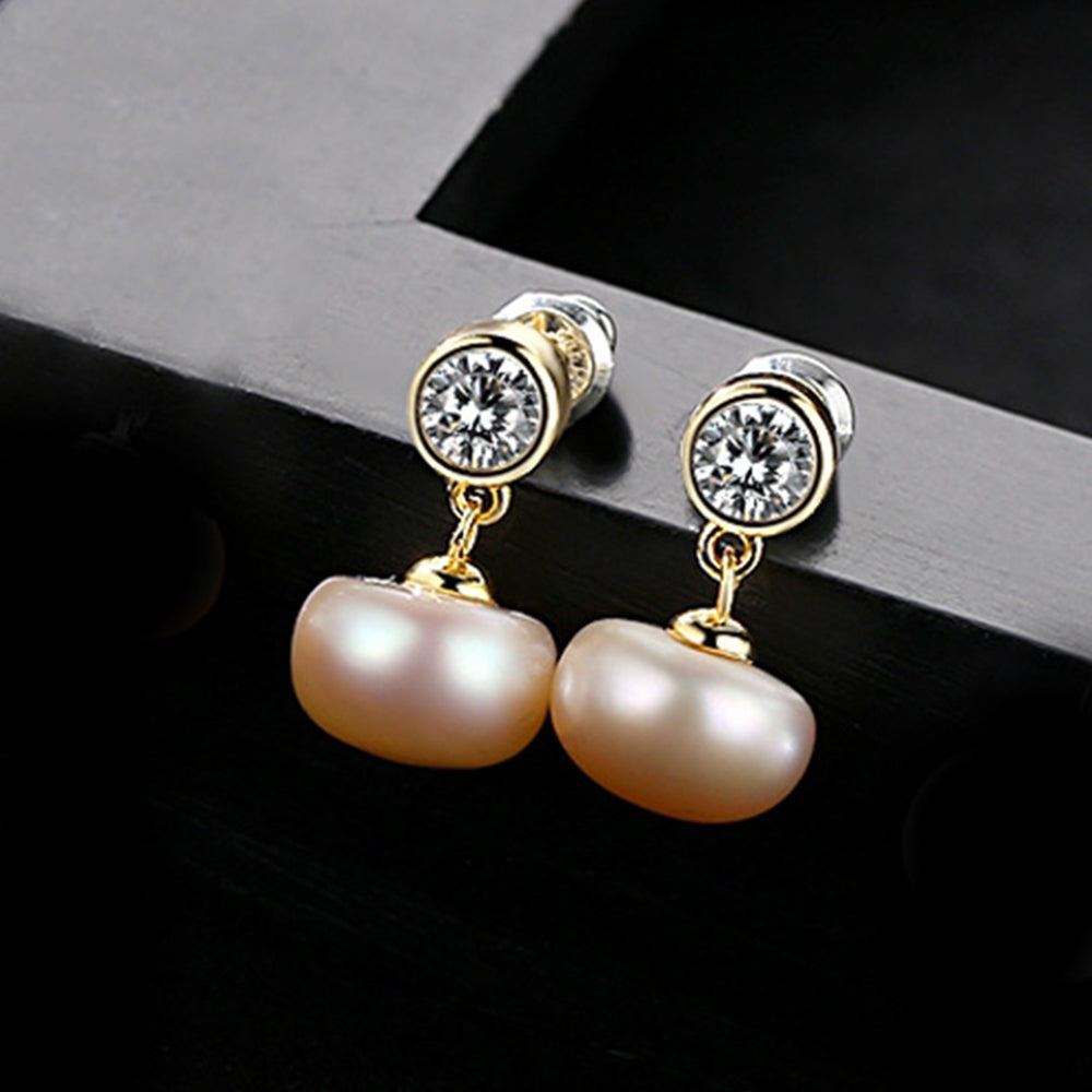 925 Sterling Silver Natural Pearl Drop Earrings Fashion Jewelry Gift for Women Girls