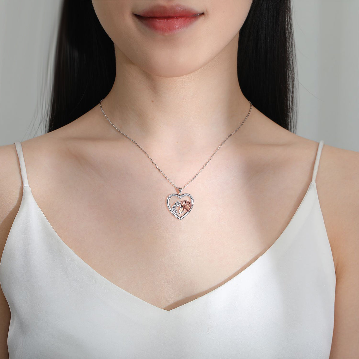 Copper With Silver/Rosgold Plated Heart Pendant Necklace