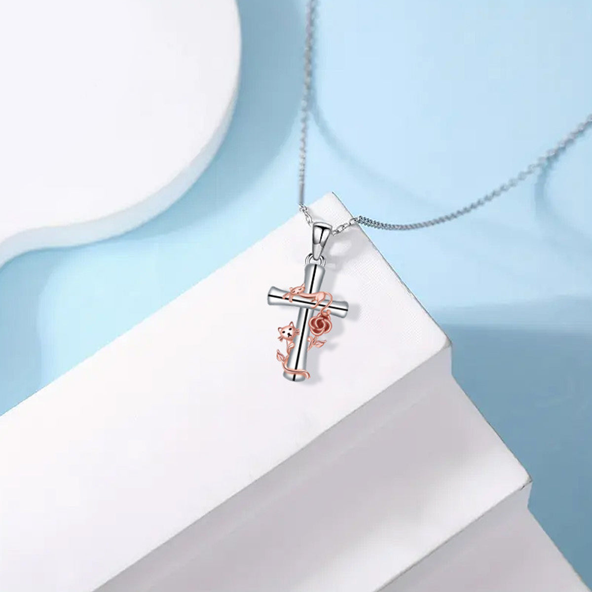 Copper With Silver/Rosegold Plated Cross Pendant Necklace