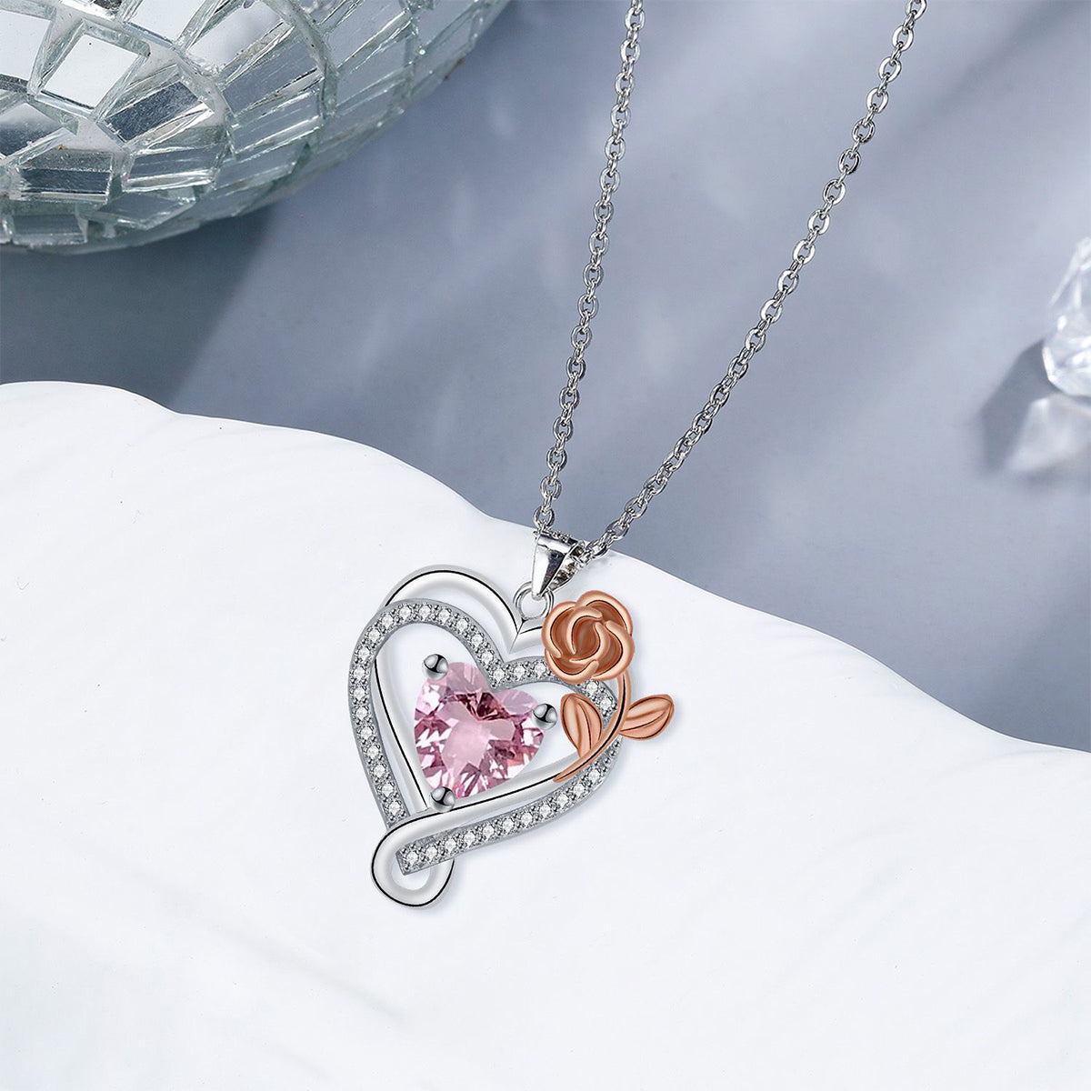Copper With Silver/Rosegold Plated Heart Pendant Necklace
