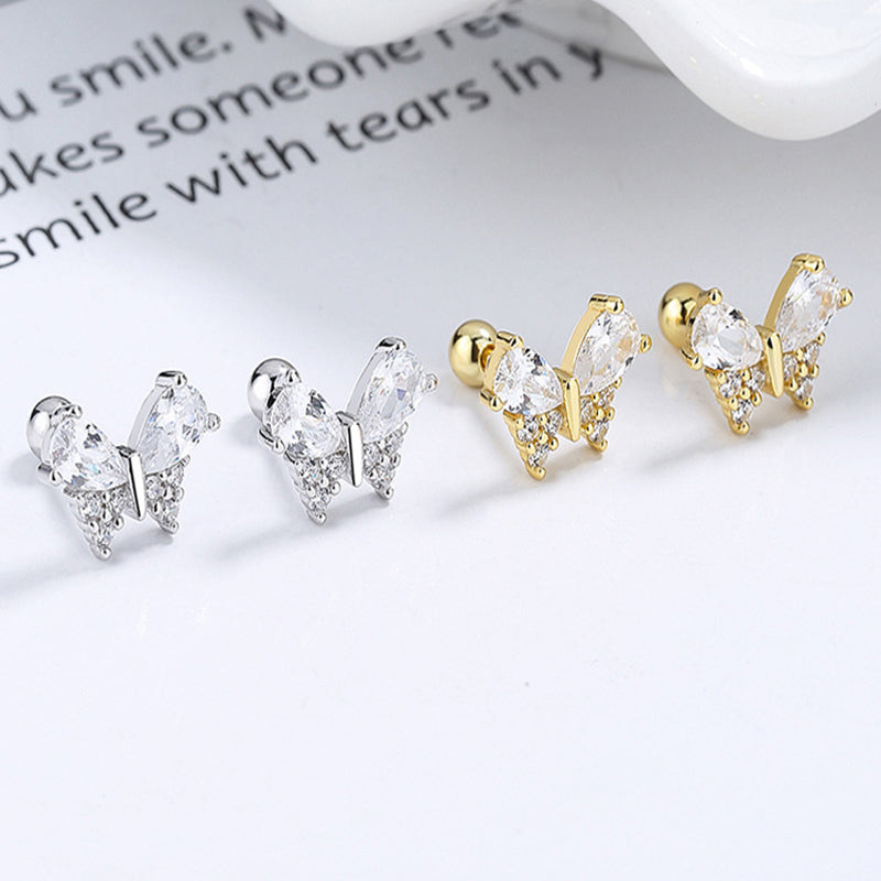 925 Sterling Silver Butterfly Screw Back Stud Earrings