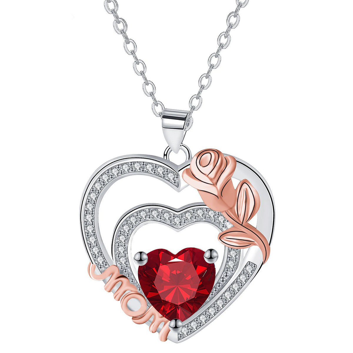 Copper With Silver/Rosegold Plated Heart Mom Pendant Necklace