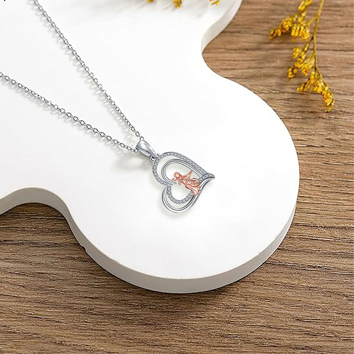 Copper With Silver/Rosegold Plated Heart Pendant Necklace