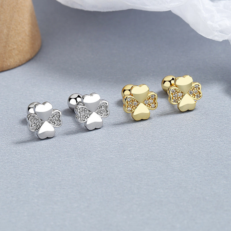 925 Sterling Silver Heart Screw Back Stud Earrings