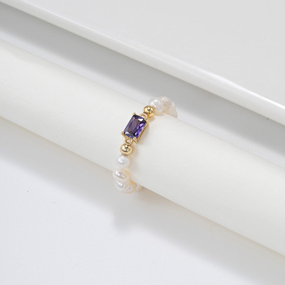 925 Sterling Silver Natural Pearl Ring Fashion Jewelry Gift for Women Girls