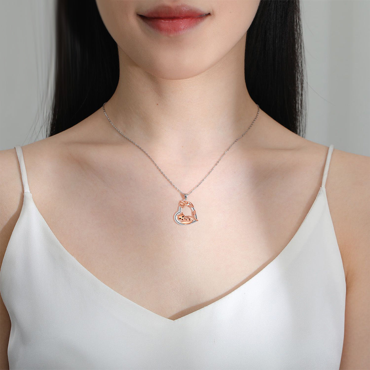 Copper With Silver/Rosegold Plated Heart Pendant Necklace