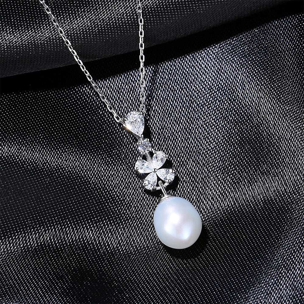 925 Sterling Silver Natural Pearl Drop Necklace Fashion Jewelry Gift for Women Girls