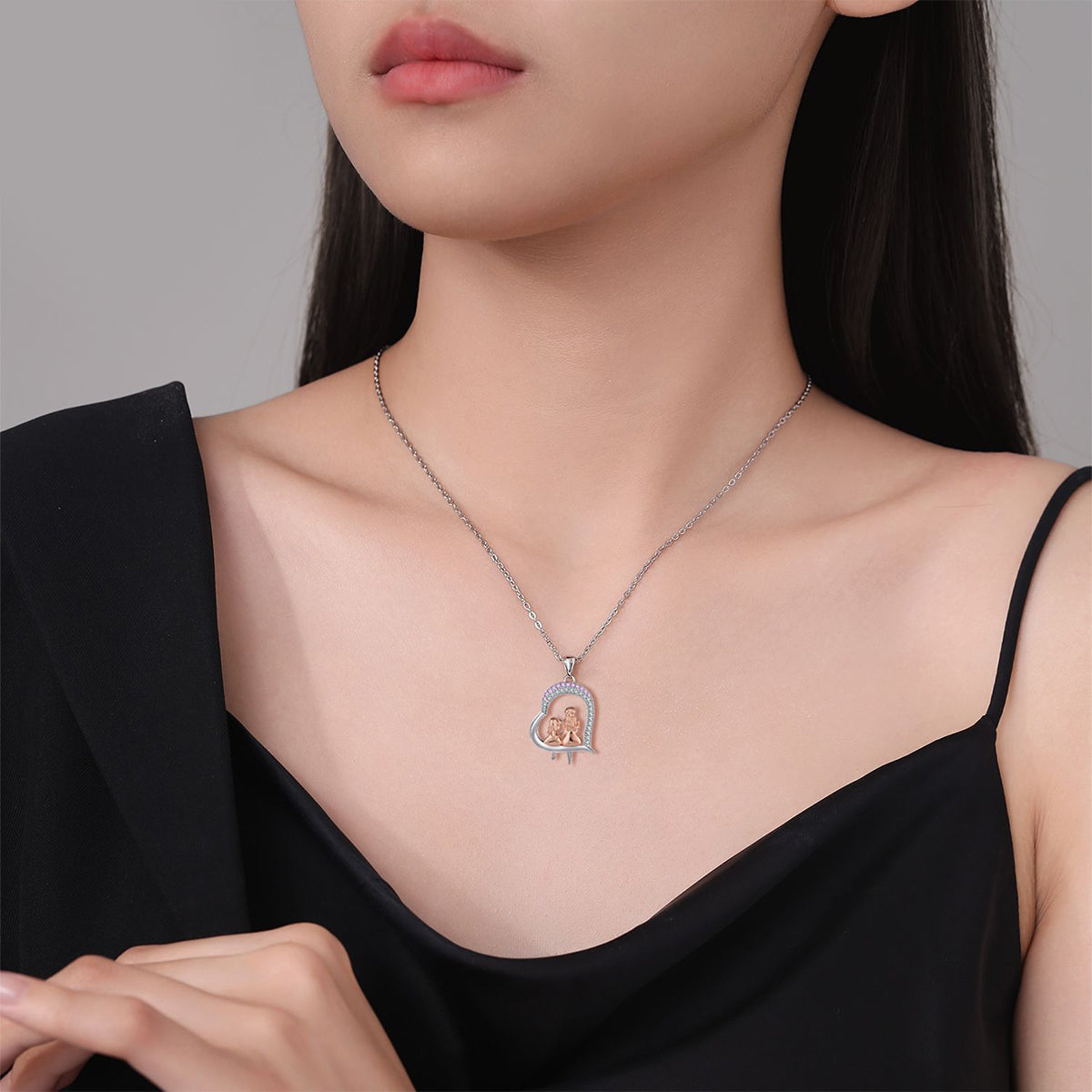 Copper With Silver/Rosegold Plated Heart Pendant Necklace