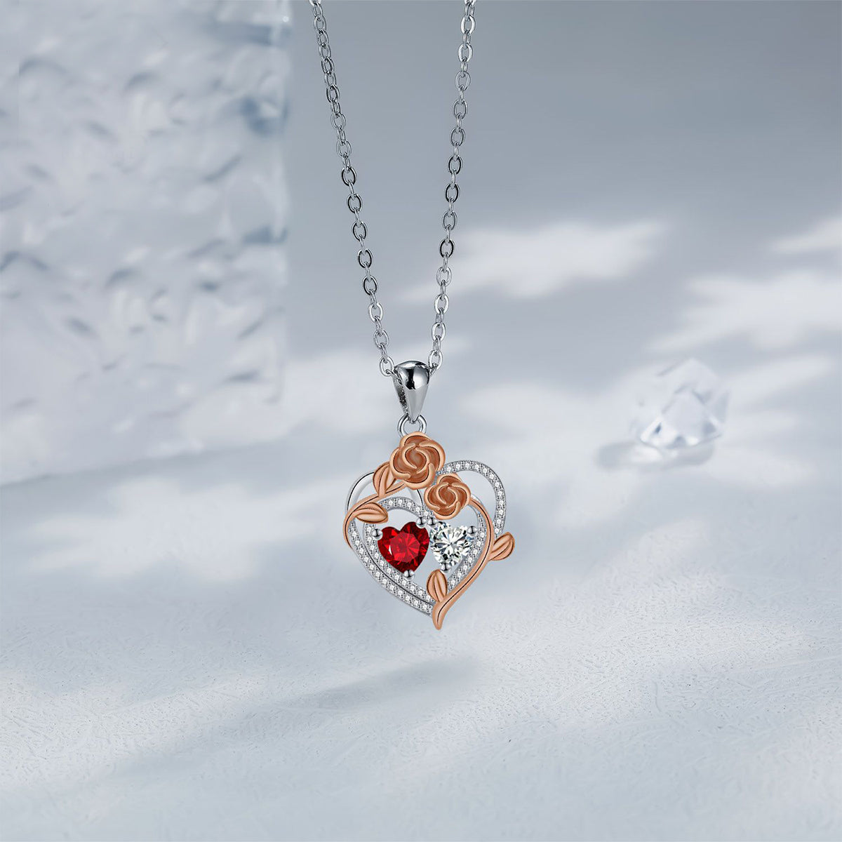 Copper With Silver/Rosegold Plated Heart Pendant Necklace