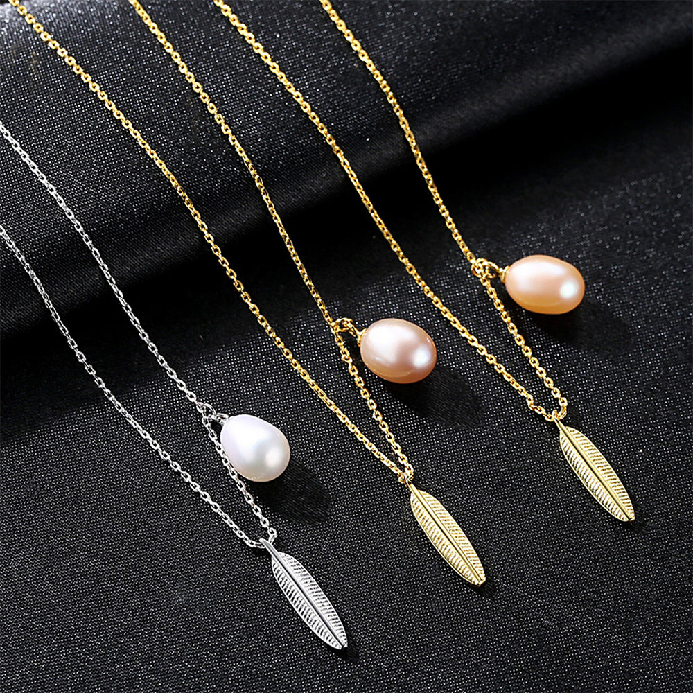 925 Sterling Silver Natural Pearl Drop Necklace Fashion Jewelry Gift for Women Girls