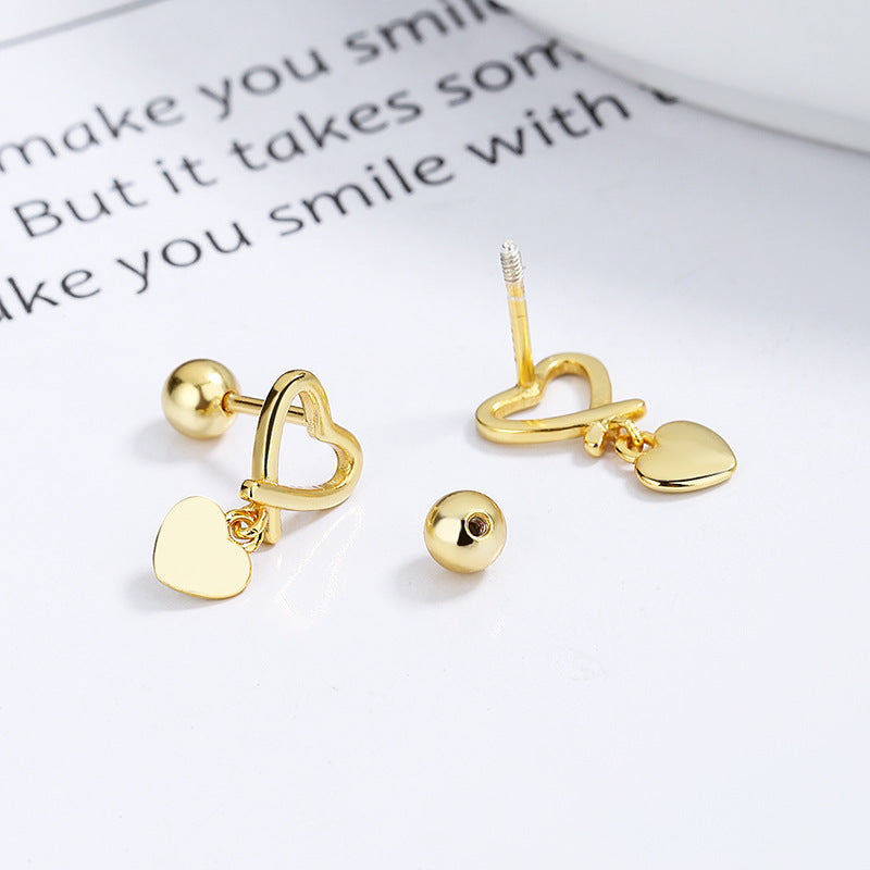 925 Sterling Silver Heart Screwed Earrings