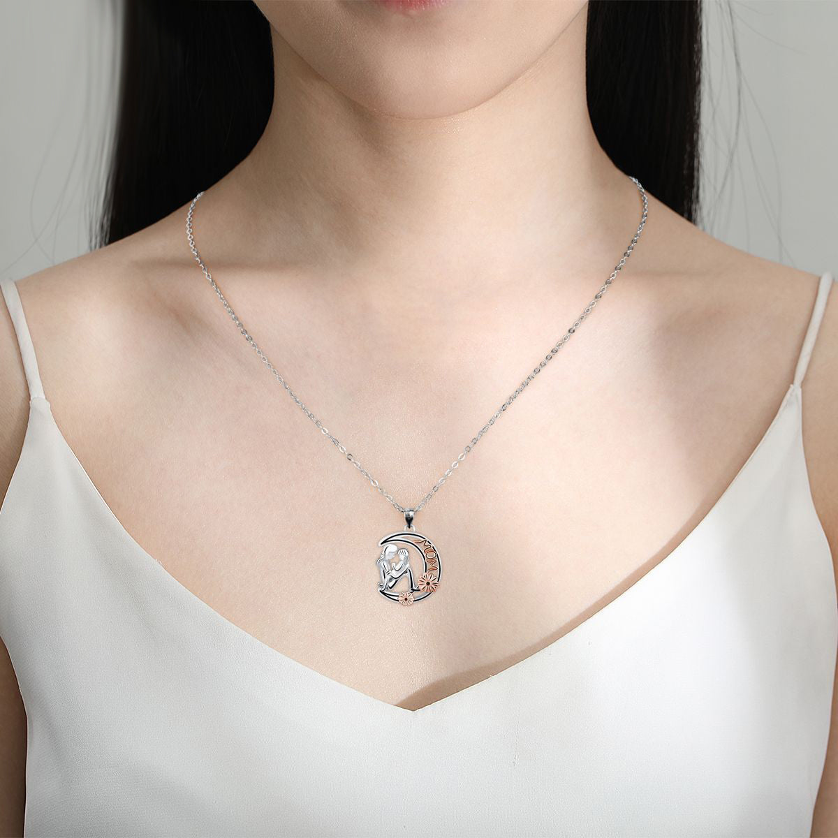 Copper With Silver/Rosgold Plated Moon Pendant Necklace