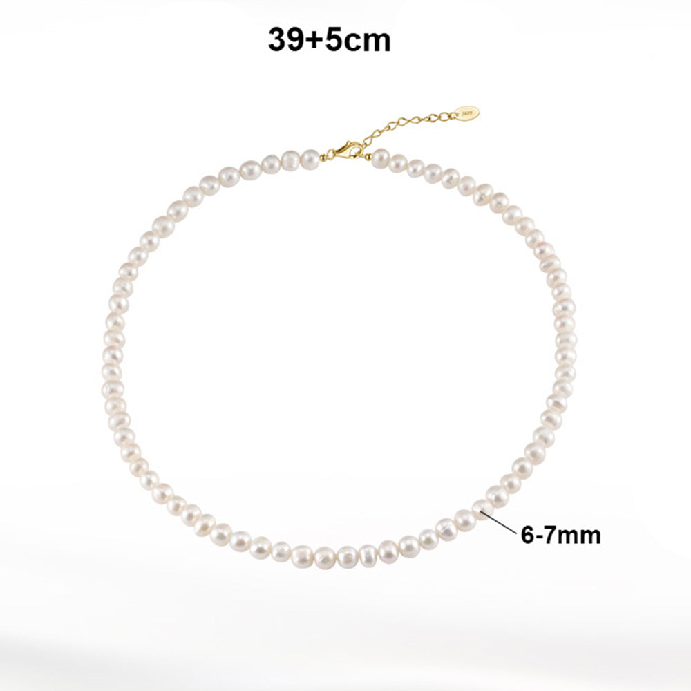 925 Sterling Silver Natural Pearl Necklace Fashion Jewelry Gift for Women Girls