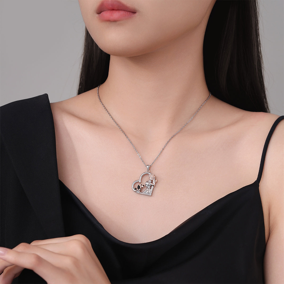 Copper With Silver/Rosegold Plated Dog and Girl Stars Pendant Necklace