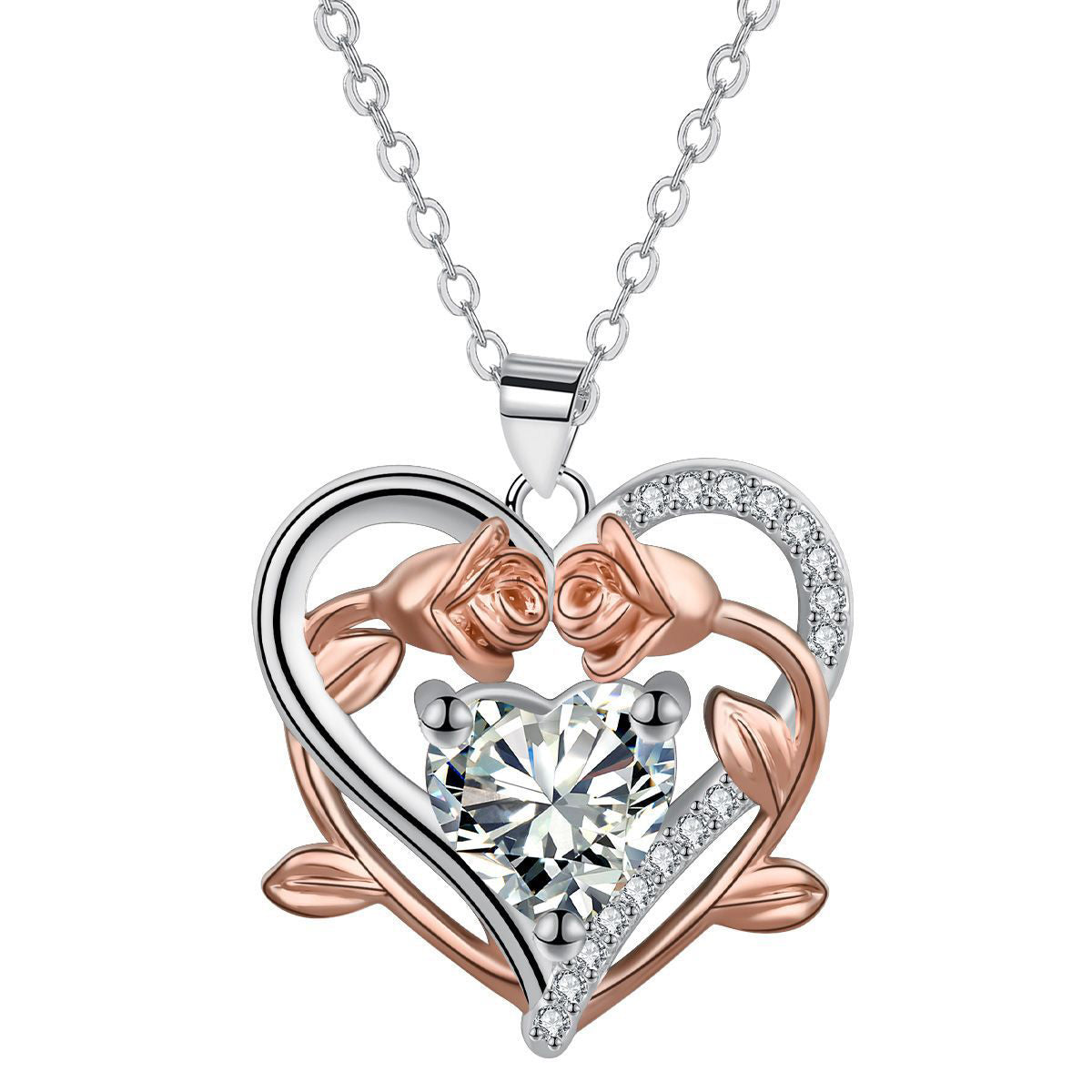 Copper With Silver/Rosegold Plated Heart Mom Pendant Necklace