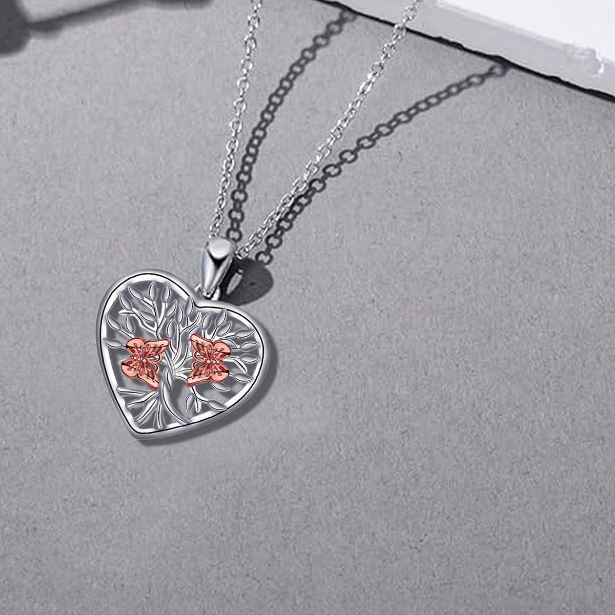Copper With Silver/Rosegold Plated Heart Tree Pendant Necklace
