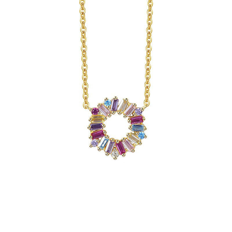 925 Sterling Silver Circle Zircon Pendant Necklace