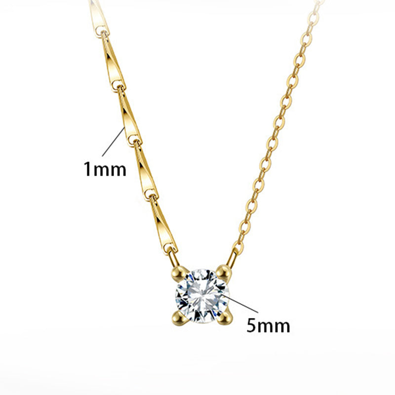 Silver Stainless Steel Solitaire Round CZ Necklace, Four Prong Single Clear Zircon Pendant Mixed Twisted & Cable Chain