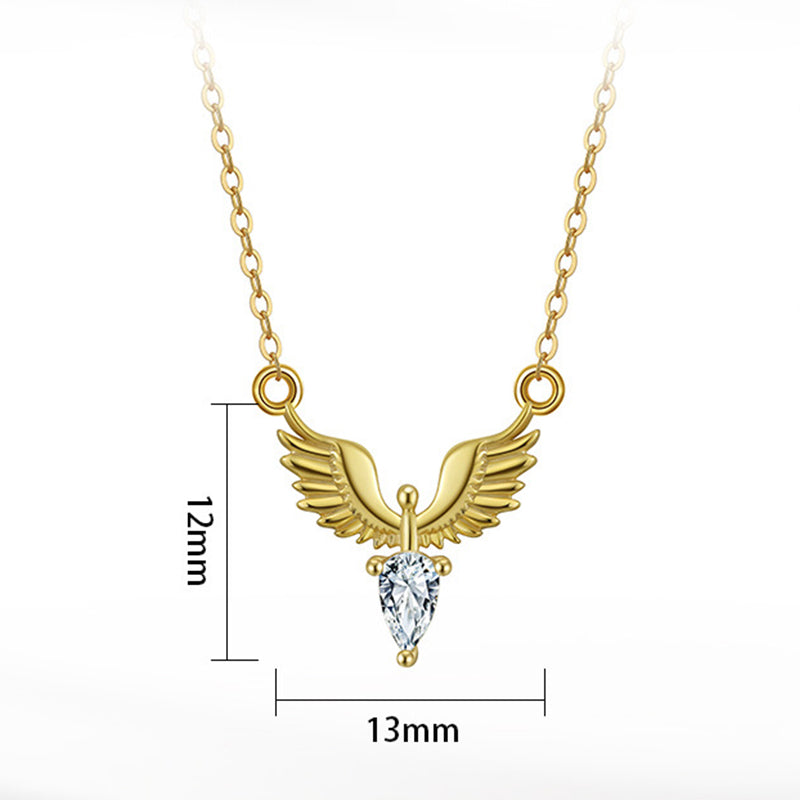 Stainless Steel Angel Wing Necklace, Pear Cut CZ Pendant Necklace, Gold Plated Wing Choker, Dainty Teardrop Crystal Necklace for Women
