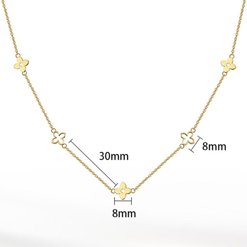 Stainless Steel Four Leaf Clover Station Necklace, Gold Plated Dainty Clover Charm Chain Necklace, Minimalist Floral Necklace for Ladies
