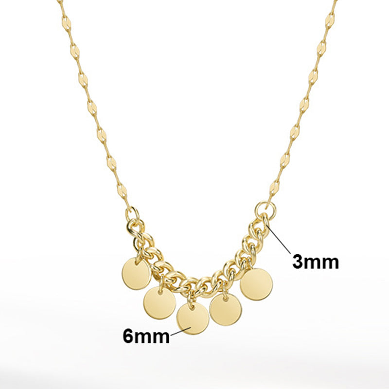 Gold Stainless Steel Disc Charm Choker Necklace, Polished Round Coin Pendants Mixed Sparkle Link Chain