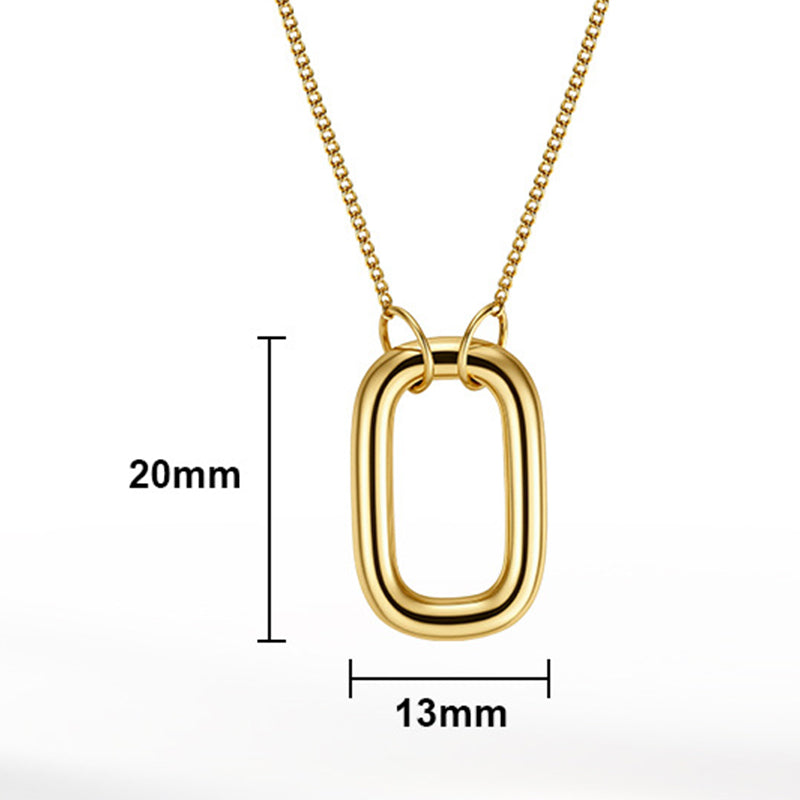 Gold Stainless Steel Rectangular Open Link Pendant Necklace, Large Hollow Paperclip Charm Cable Chain