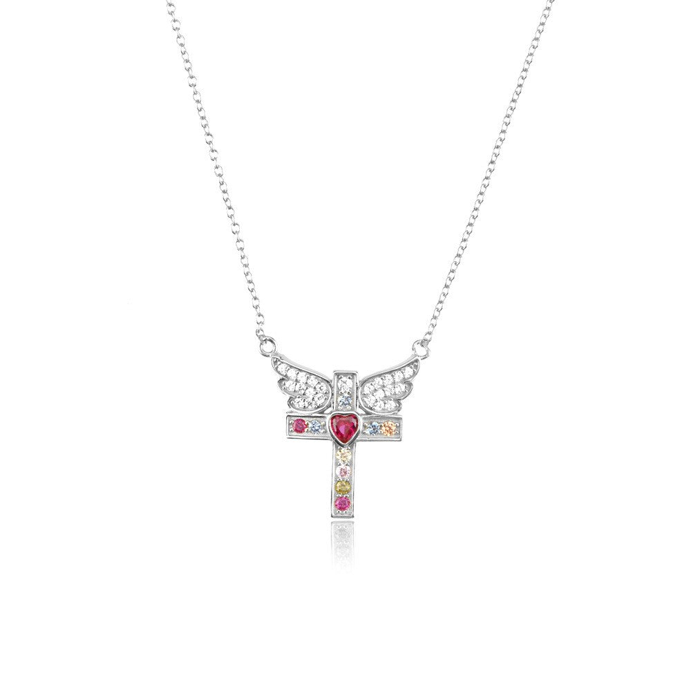 925 Sterling Silver Zircon Cross Pendant Necklace