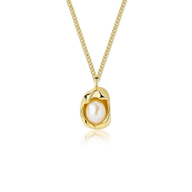 925 Sterling Silver Natural Pearl Necklace Fashion Jewelry Gift for Women Girls