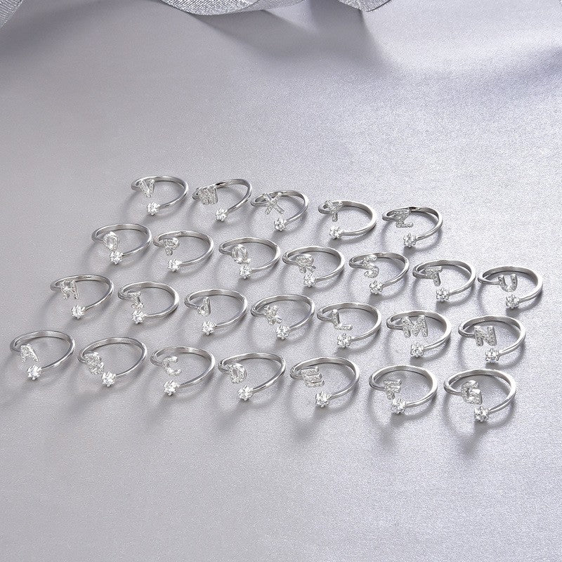 925 Sterling Silver Letter A-Z Fashion Ring