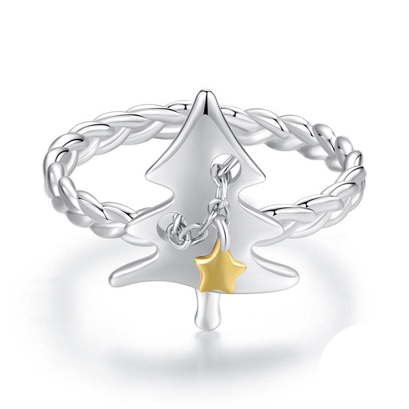 925 Sterling Silver Christmas Tree Fashion Ring