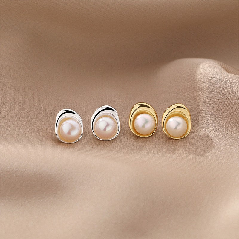 925 Sterling Silver Natural Pearl Earrings Fashion Jewelry Gift for Women Girl