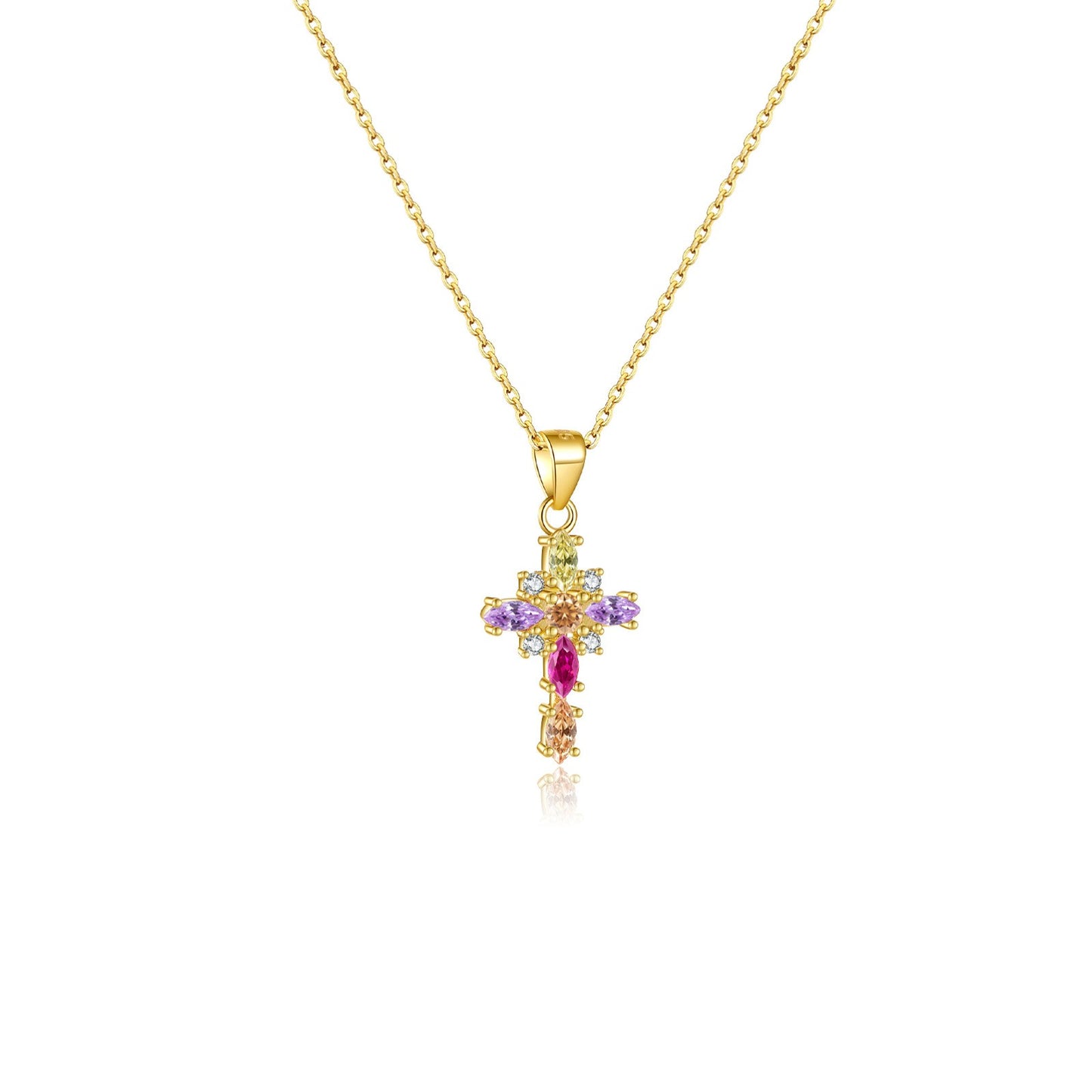 925 Sterling Silver Zircon Cross Pendant Necklace