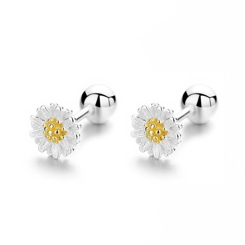 925 Sterling Silver Daisy Screw Back Stud Earrings