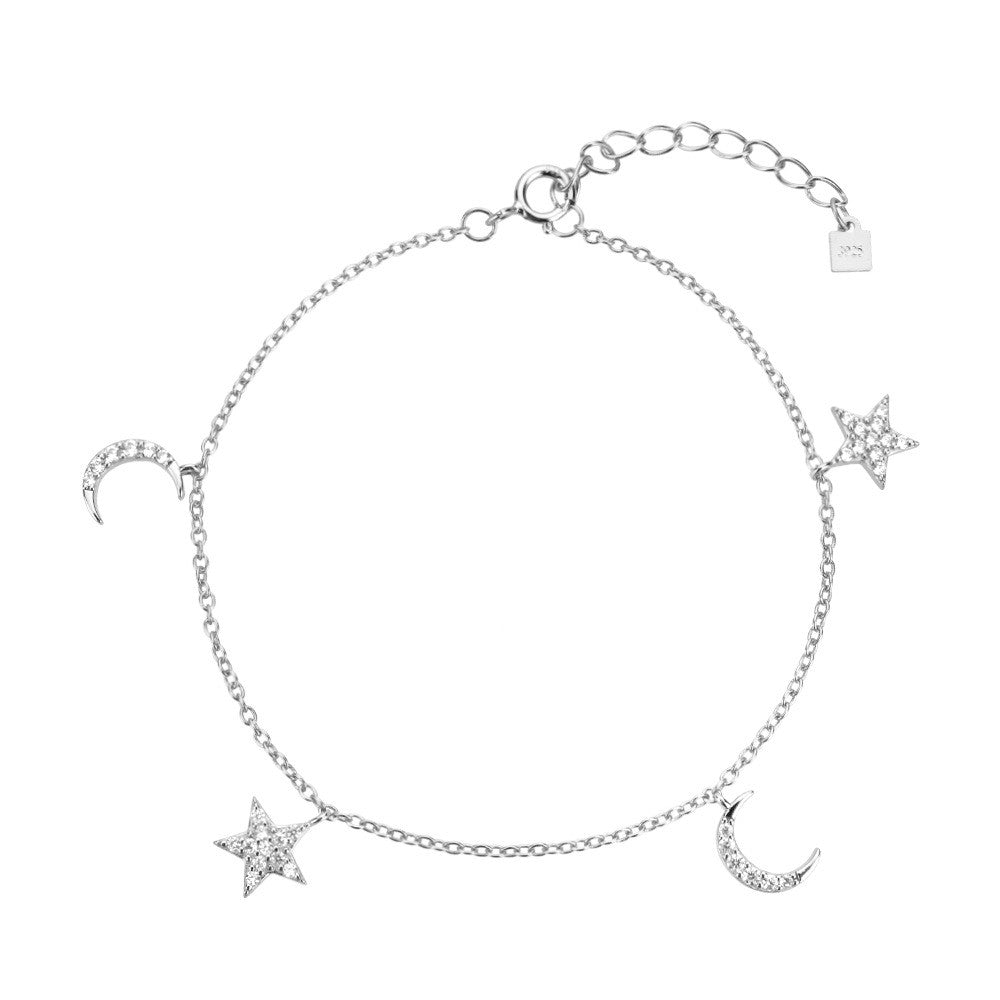 925 Sterling Silver Moon and Star Fashion Bracelet