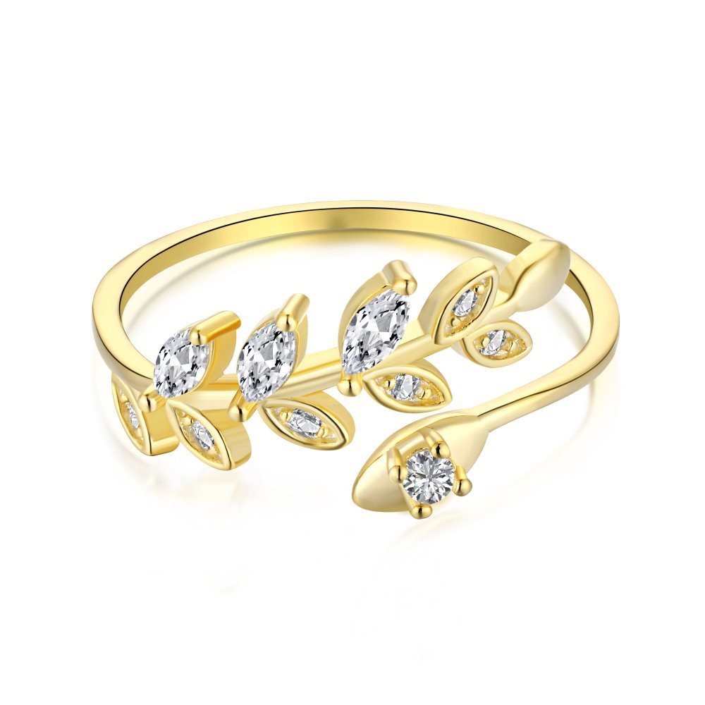 925 Sterling Silver Leaf Design Fashion Adjustable Ring
