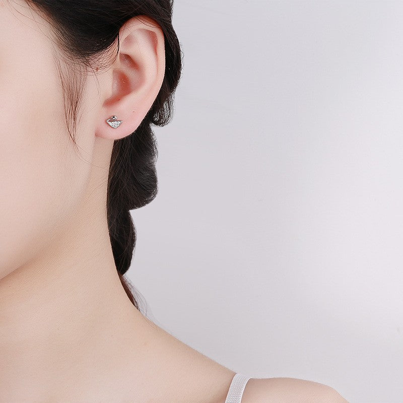 925 Sterling Silver Swan Screw Back Stud Earrings