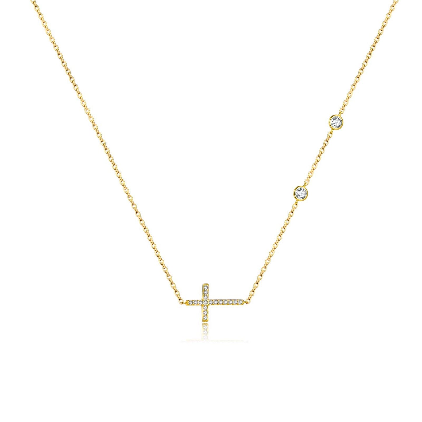 925 Sterling Silver Zircon Cross Pendant Necklace