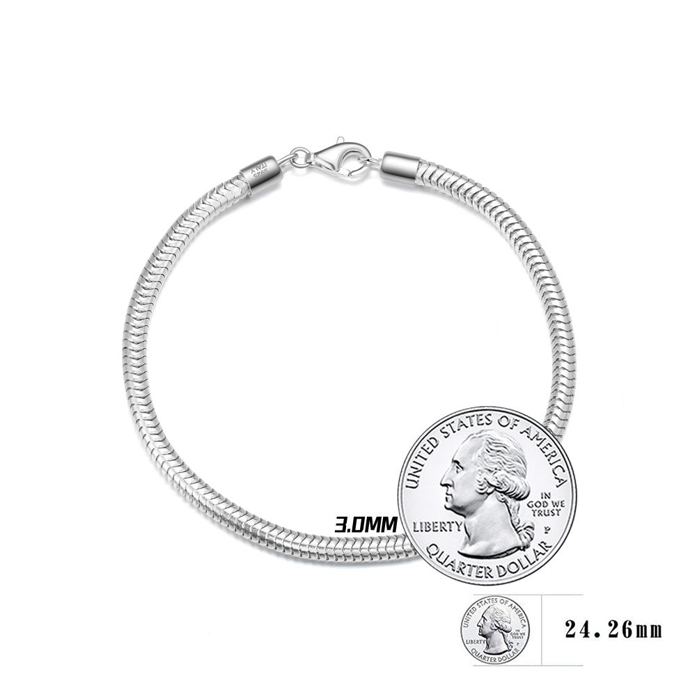925 Sterling Silver Round Snake Bracelet