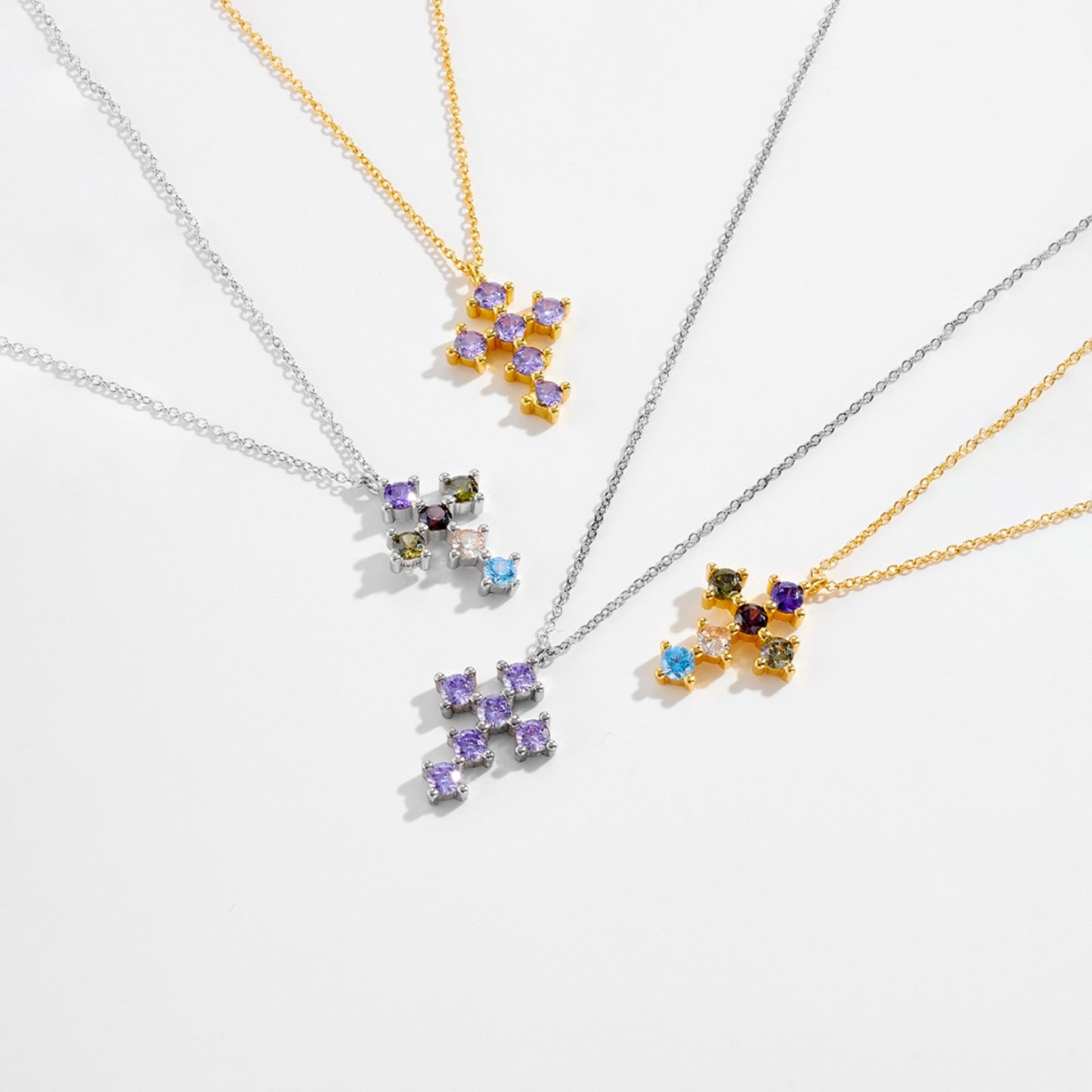 925 Sterling Silver Zircon Cross Pendant Necklace