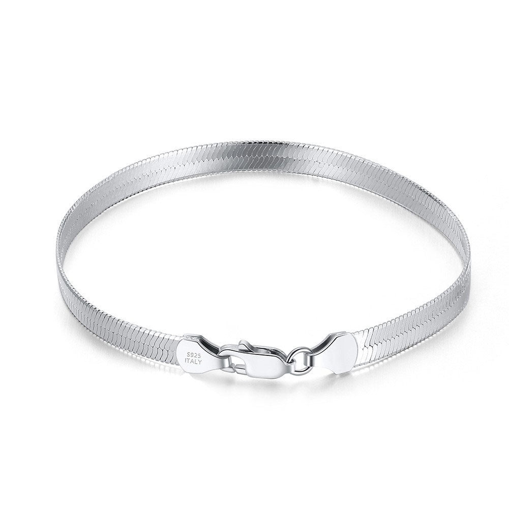925 Sterling Silver Flat Snake Chain 3mm 4.5mm Bracelet