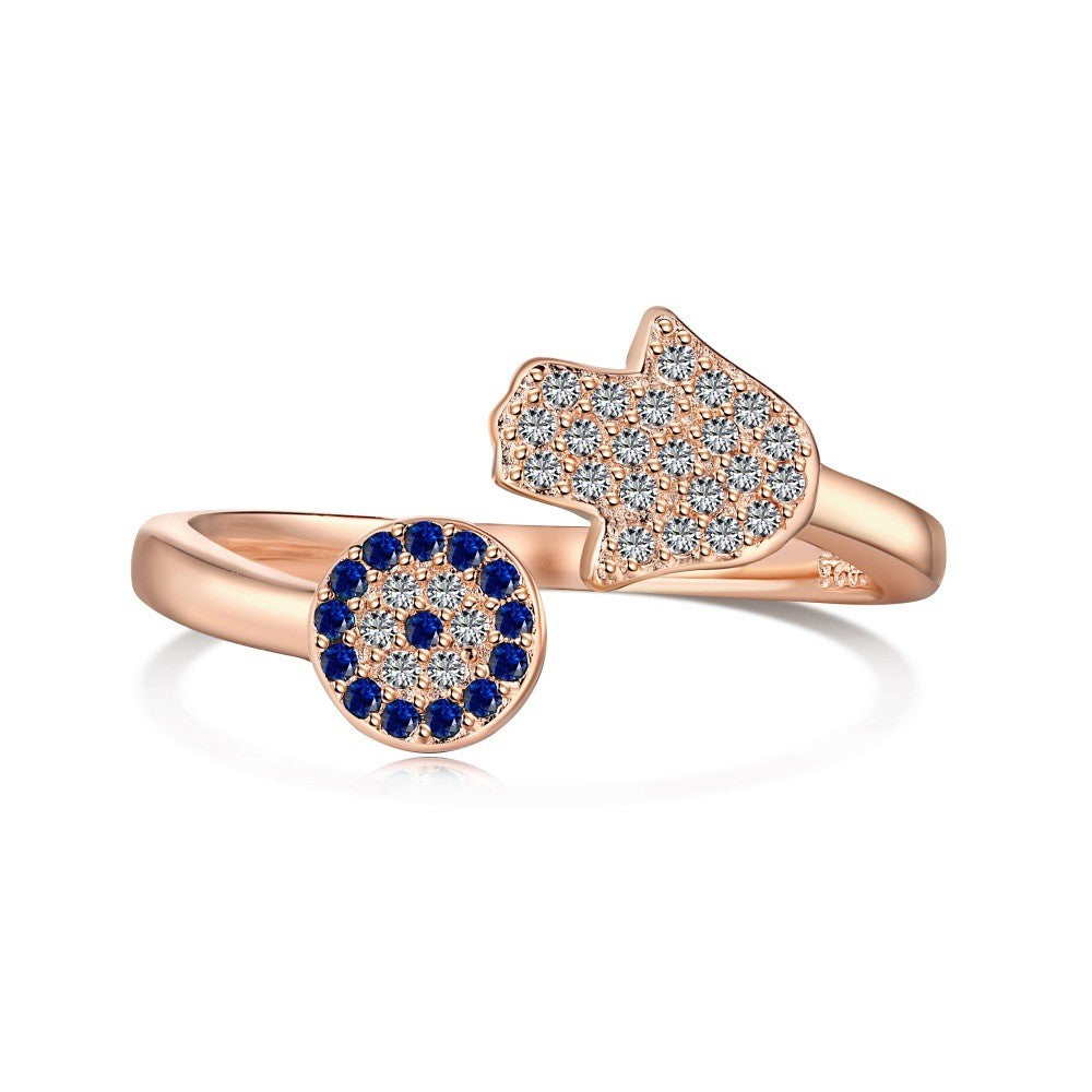 925 Sterling Silver Evil Eye Hamsa Fashion Adjustable Ring