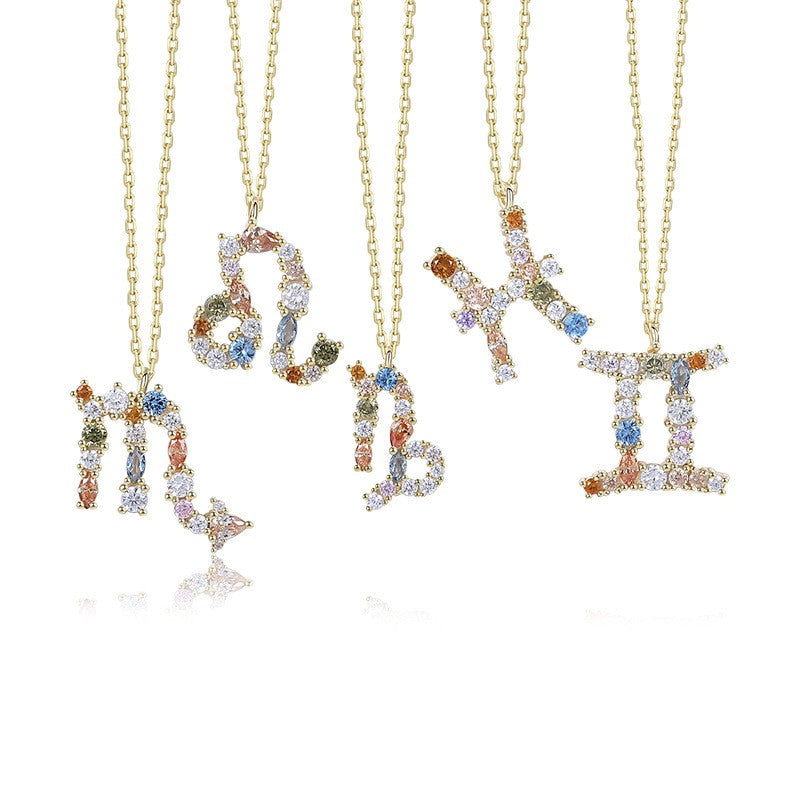 925 Sterling Silver Colorful Zircon Constellation Pendant Necklace