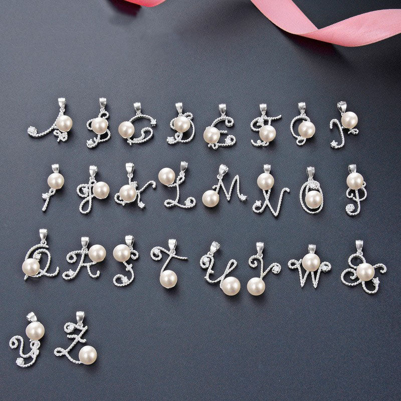 925 Sterling Silver Alphabet A-Z Pendant with Pearl Necklace