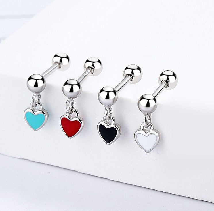 925 Sterling Silver Heart Screw Back Stud Earrings