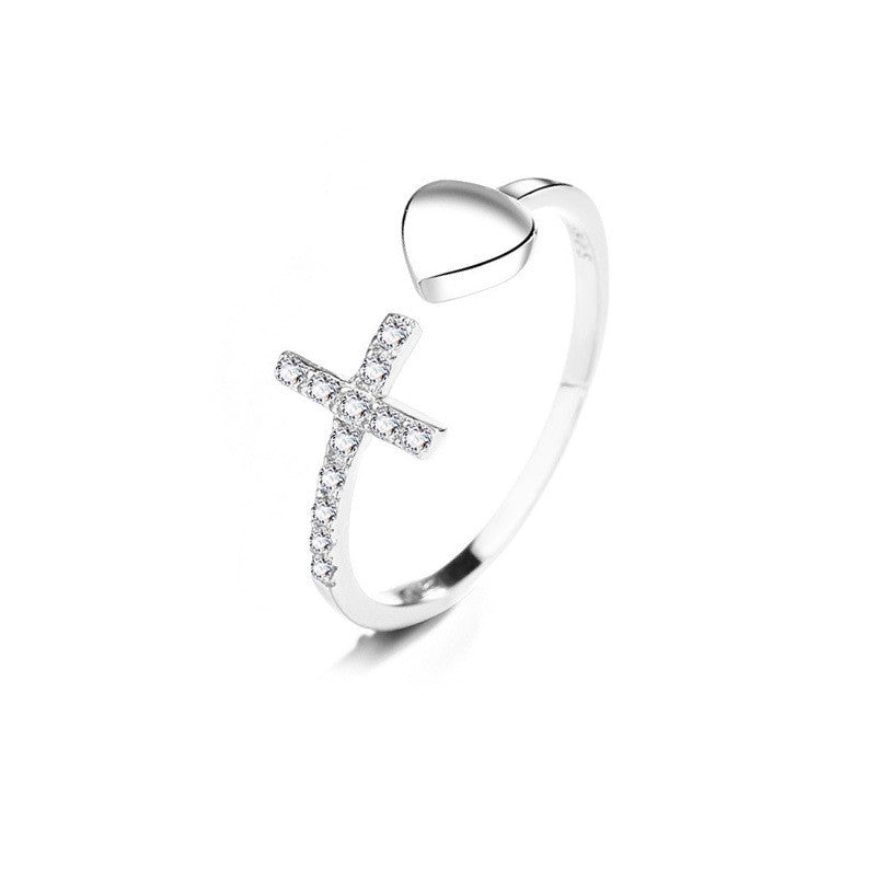 Anillo de moda con cruz de plata de ley 925