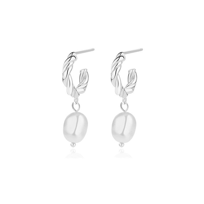 925 Sterling Silver Natural Pearl Earrings Fashion Jewelry Gift for Women Girl