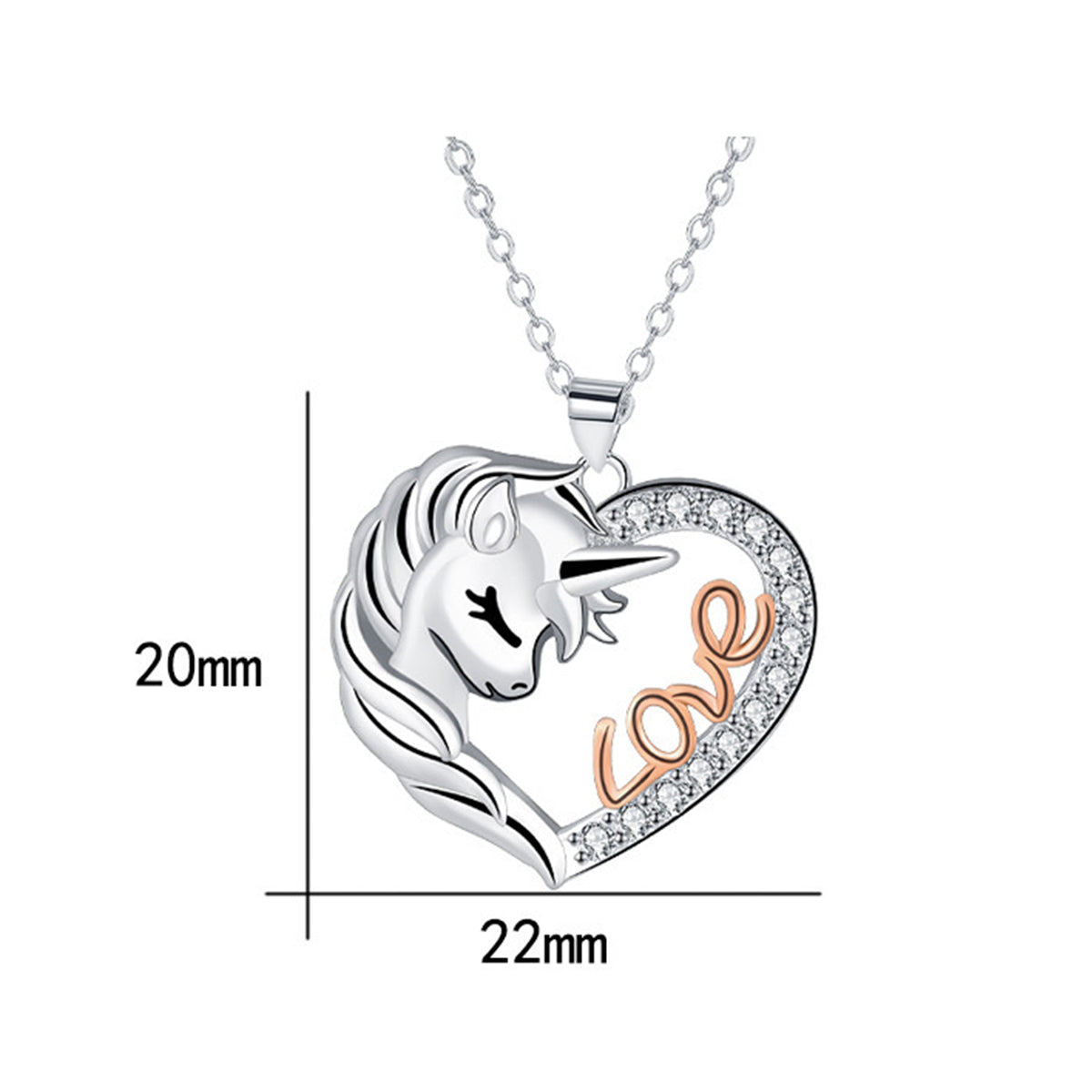 Copper With Silver/Rosegold Plated Heart Unicorn Pendant Necklace